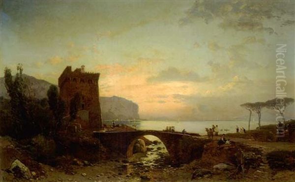 Abendsonne An Suditalienischer Kuste Oil Painting by Hermann David Salomon Corrodi