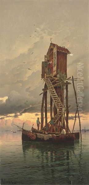 A Visit To A Shrine On The Venetian Lagoon Oil Painting by Hermann David Salomon Corrodi