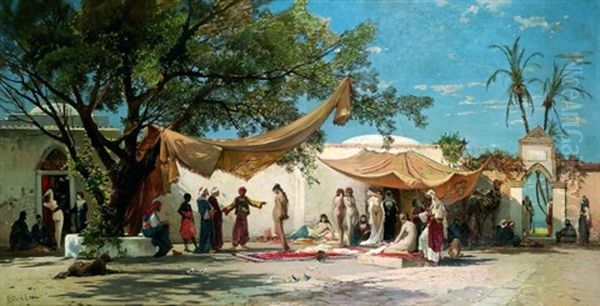 Le Marche Aux Esclaves Oil Painting by Hermann David Salomon Corrodi