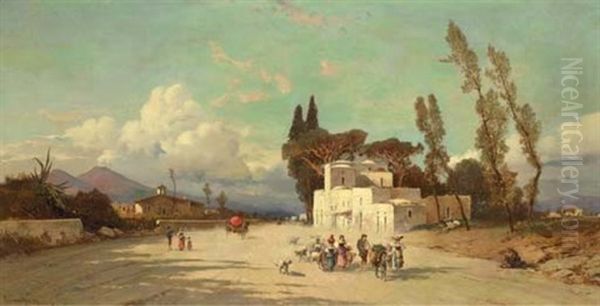 Village In The Bay Of Naples by Hermann David Salomon Corrodi