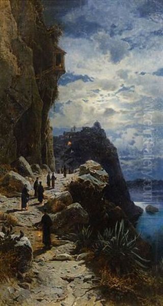 Salita Al Monte Athos Oil Painting by Hermann David Salomon Corrodi