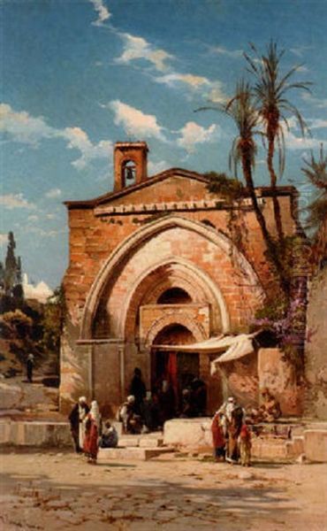 Figurer Utanfor Kyrka, Jersualem Oil Painting by Hermann David Salomon Corrodi