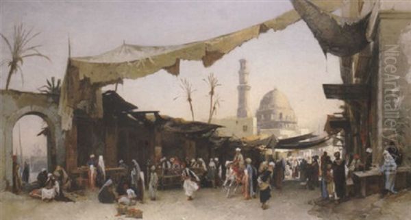 A Busy Market, Cairo Oil Painting by Hermann David Salomon Corrodi