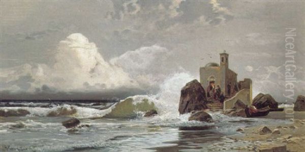 Die Fischerkapelle An Der Kuste Oil Painting by Hermann David Salomon Corrodi