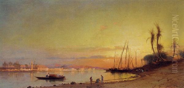 Faloukas On The Nile Oil Painting by Hermann David Salomon Corrodi