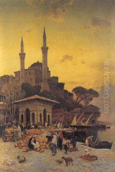 Constantinopoli, Mercato Nei Pressi Della Moschea Oil Painting by Hermann David Salomon Corrodi