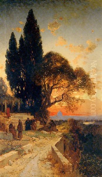 The Monastery Gardens With A View Of Rome Beyond Oil Painting by Hermann David Salomon Corrodi