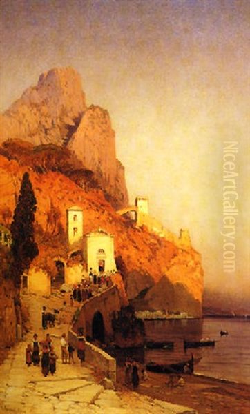 L'ora Vespertina Ad Atrani Oil Painting by Hermann David Salomon Corrodi