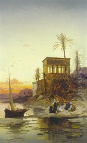 Halte A L'ile De Philae Oil Painting by Hermann David Salomon Corrodi