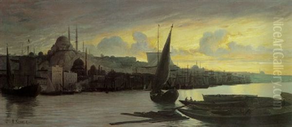 Sunset, Constantinople Oil Painting by Hermann David Salomon Corrodi