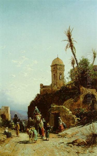 Arabs On A Mountain Road Oil Painting by Hermann David Salomon Corrodi