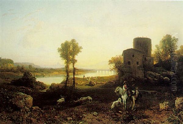 View Of The River Tiber And The Roman Campagna Oil Painting by Hermann David Salomon Corrodi