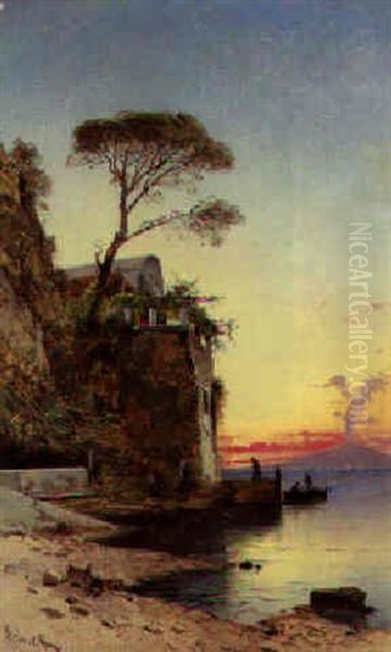 The Gulf Of Naples With Vesuvius Beyond Oil Painting by Hermann David Salomon Corrodi