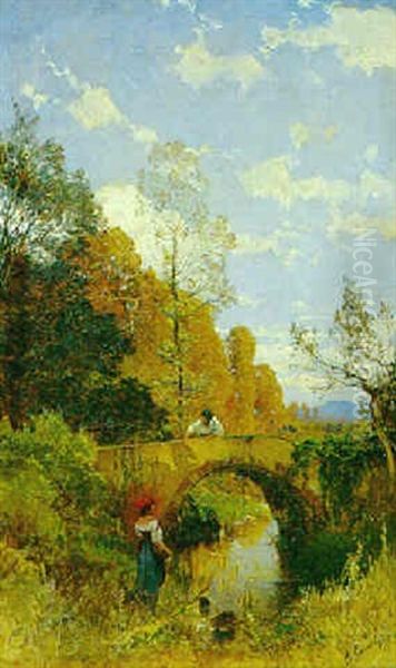 Herbstliche Flusslandschaft Oil Painting by Hermann David Salomon Corrodi