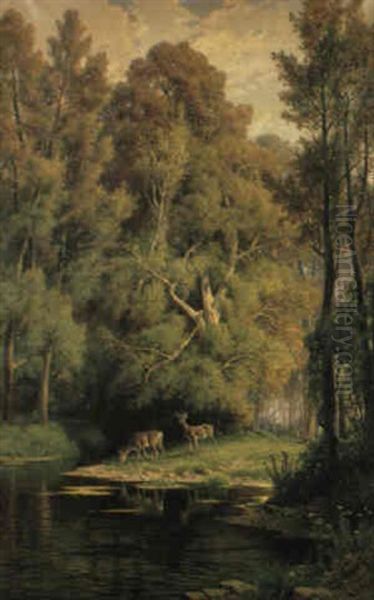 Cerbiatti Nel Bosco Oil Painting by Hermann David Salomon Corrodi