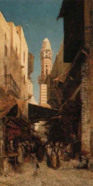 A Street Scene, Cairo Oil Painting by Hermann David Salomon Corrodi