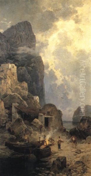 Pescatori Sulla Spiaggia Di Capri Oil Painting by Hermann David Salomon Corrodi