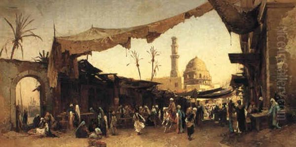 An Arab Market Oil Painting by Hermann David Salomon Corrodi