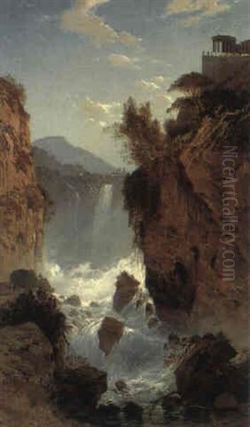 Die Wasserfalle Bei Tivoli Oil Painting by Hermann David Salomon Corrodi