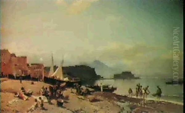 Neapolitan Fisherfolk, Mergel-lina, Naples Oil Painting by Hermann David Salomon Corrodi