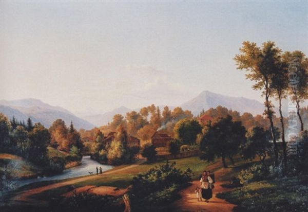 Blick Gegen Das Hammergut Bei Cham Oil Painting by Salomon Corrodi