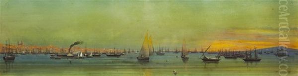 Vapores Y Veleros En La Bahia De Montevideo by Carlos Corsetti