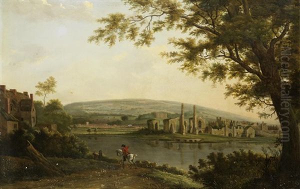 A View Of Neath Abbey With Gnoll's Castle Beyond Oil Painting by Hendrik Frans de Cort