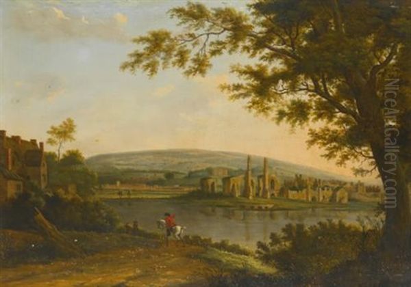 A View Of Neath Abbey With Gnoll's Castle Beyond Oil Painting by Hendrik Frans de Cort