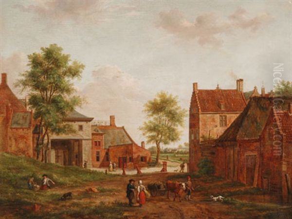 Belebte Dorflandschaft Oil Painting by Hendrik Frans de Cort