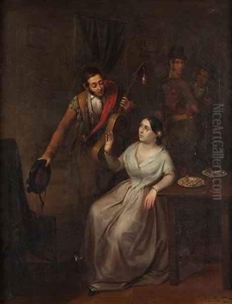 Interior Costumbrista, 1847 Oil Painting by Angel Maria Cortellini Y Hernandez