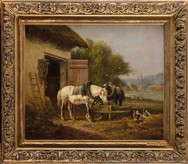 Chevaux A La Ferme Oil Painting by Antonio Cortes Cordero