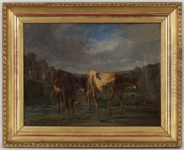 Vaches, Mouton Et Paysan Dans Un Paysage (pair) Oil Painting by Antonio Cortes Cordero