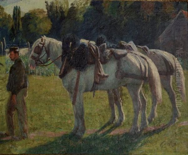 Les Chevaux De Labour Oil Painting by Antonio Cortes Cordero