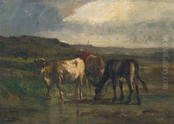 Vaches Dans Un Pre Oil Painting by Antonio Cortes Cordero