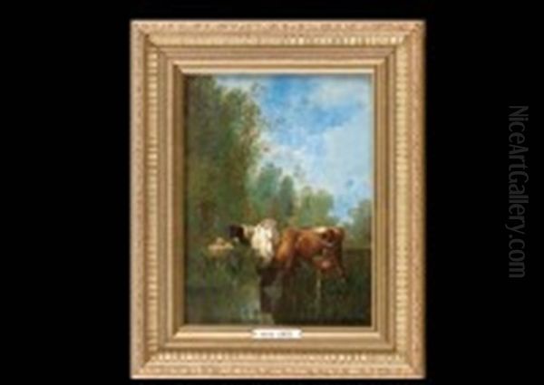 Vaches A La Mare Oil Painting by Antonio Cortes Cordero