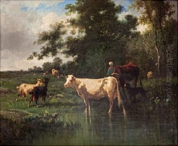 Paisaje Con Vacas Oil Painting by Antonio Cortes Cordero