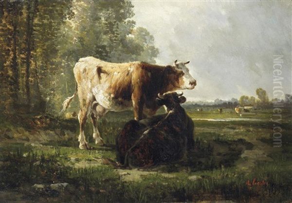 Weidende Kuhe Am Waldrand Oil Painting by Antonio Cortes Cordero