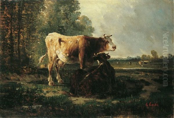 Landschaft Mit Vieh Auf Der Weide Oil Painting by Antonio Cortes Cordero