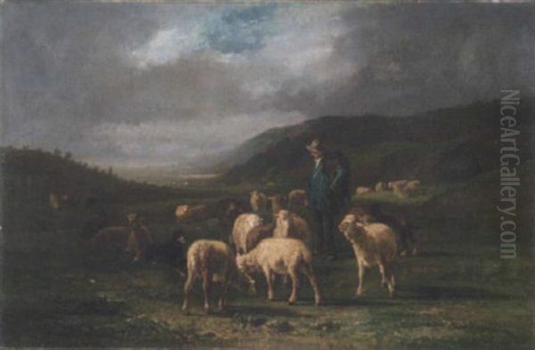 Berger, Ses Moutons, Un Soir D'orage Oil Painting by Antonio Cortes Cordero