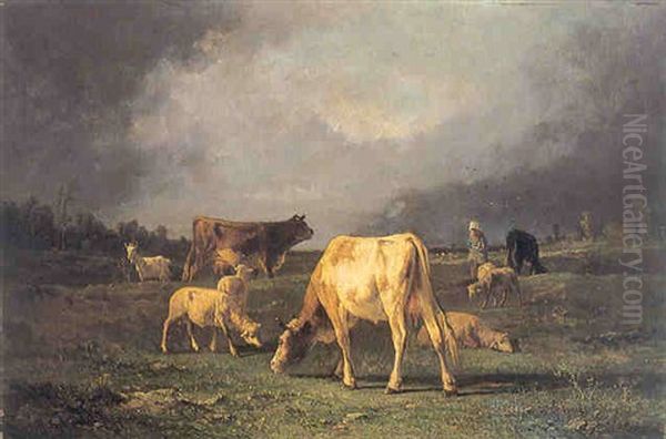 Vacas Pastando Oil Painting by Antonio Cortes Cordero