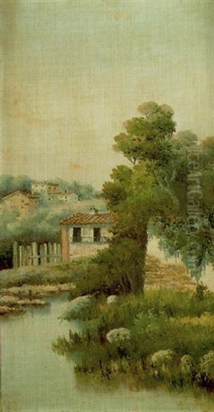 Pueblo Junto A Un Rio Oil Painting by Antonio Cortes Cordero