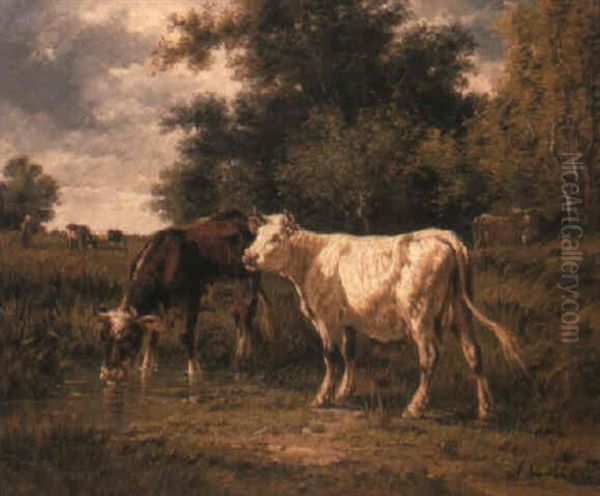 Cattle In A Meadow Oil Painting by Antonio Cortes Cordero