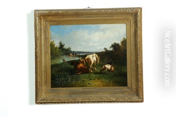 Landscape With Horses Oil Painting by Andres Cortes y Aguilar