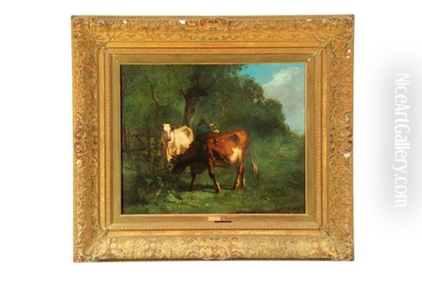 Cows At Pasture Oil Painting by Andres Cortes y Aguilar