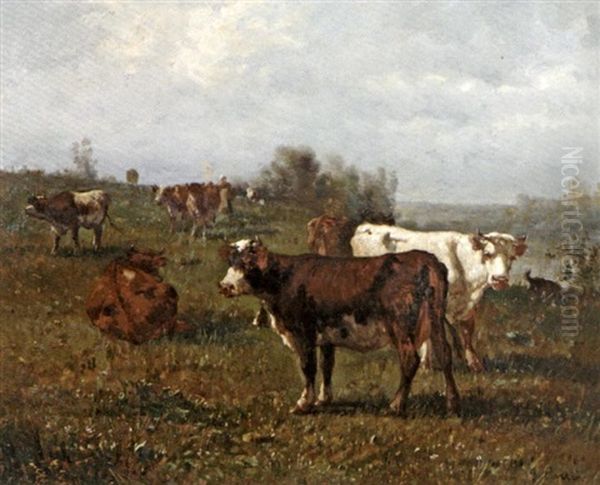 Le Troupeau De Vaches Oil Painting by Andres Cortes y Aguilar