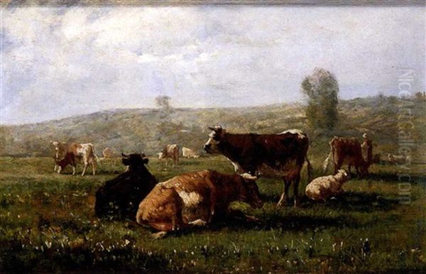 Paisaje Con Vacas Oil Painting by Andres Cortes y Aguilar