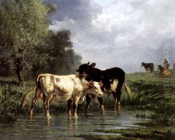 Kuhe Auf Der Weide Oil Painting by Andres Cortes y Aguilar