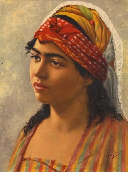 Orientale Au Foulardrouge Oil Painting by Luis Anglada Pinto