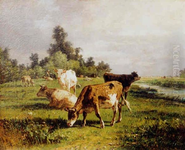 Vaches Dans Un Pre Oil Painting by Andres Cortes y Aguilar