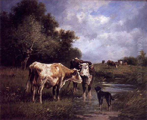 Vacas En El Campo Oil Painting by Andres Cortes y Aguilar